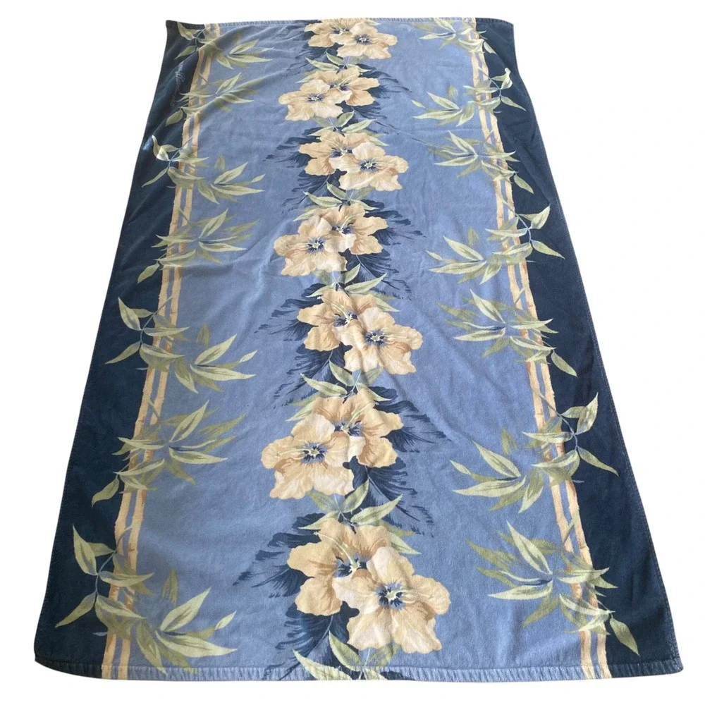 Tommy Bahama Blue Tropical Floral Bamboo Cotton Beach Towel 40x70 Oversized